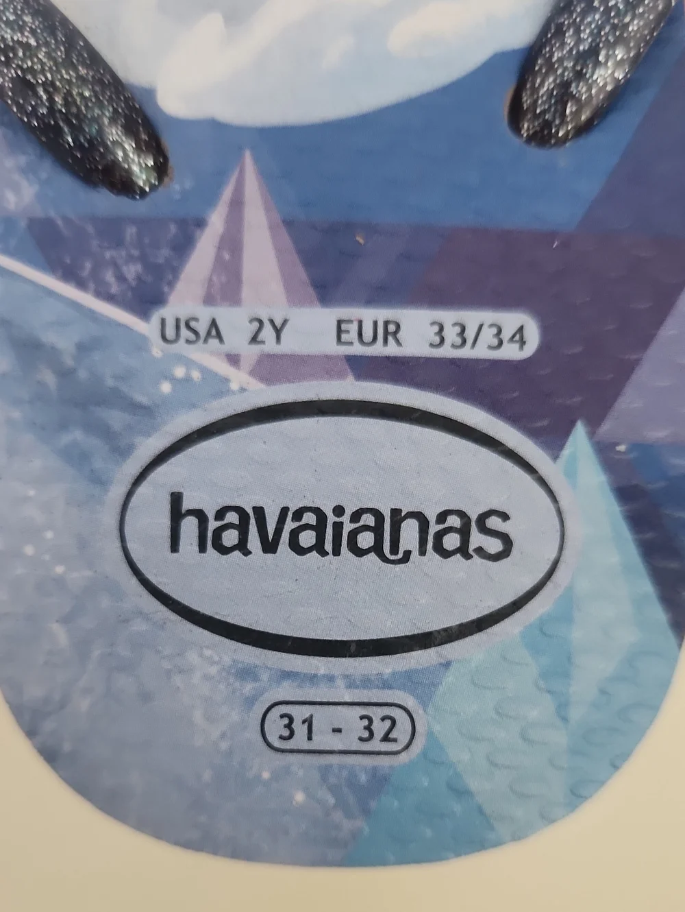 Havaianas Disney Frozen Elsa Olaf Flip Flops Glitter Blue Size 2Y/3Y Kids 31/32